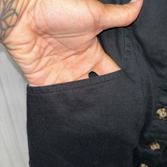 Womens Size 4 Madewell Linen Blend Puff Sleeve Dress Black EUC - Picture 4 of 6